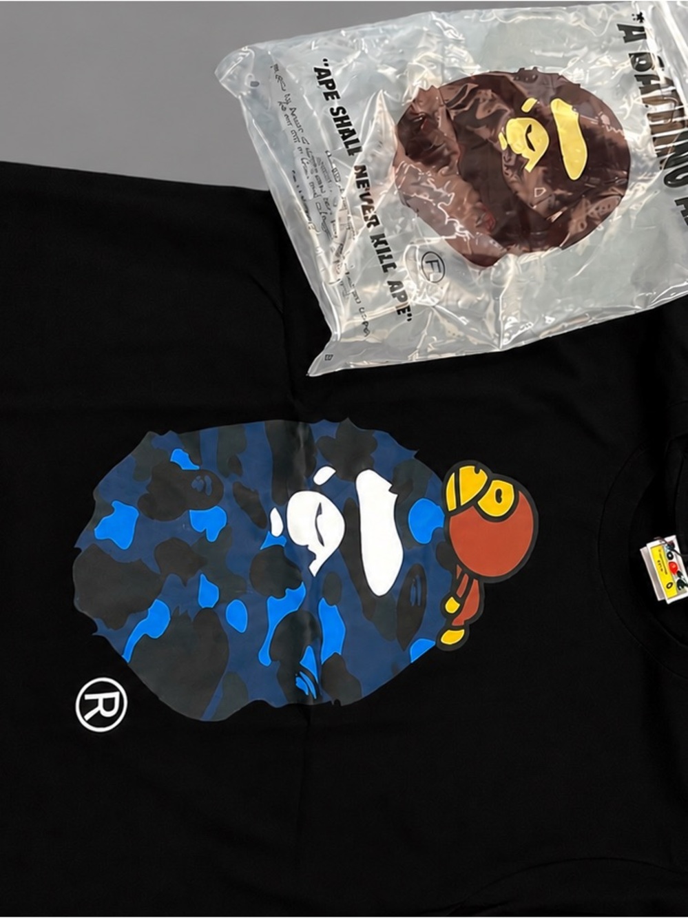 Black bape Shirt with Blue Camo Ape Head Graphic